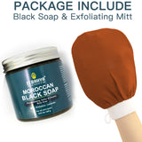 2 in 1 Moroccan Black Soap & Exfoliating Mitt with Olive & Eucalyptus Essential Oil 10.58 oz / 300g